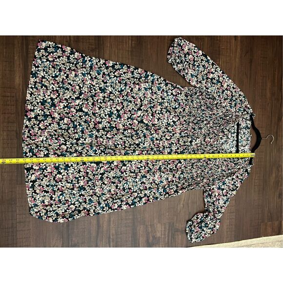 Terra & Sky Dress Multicolor Floral Smocked Midi Side Slits, Sz XL - Picture 5 of 10